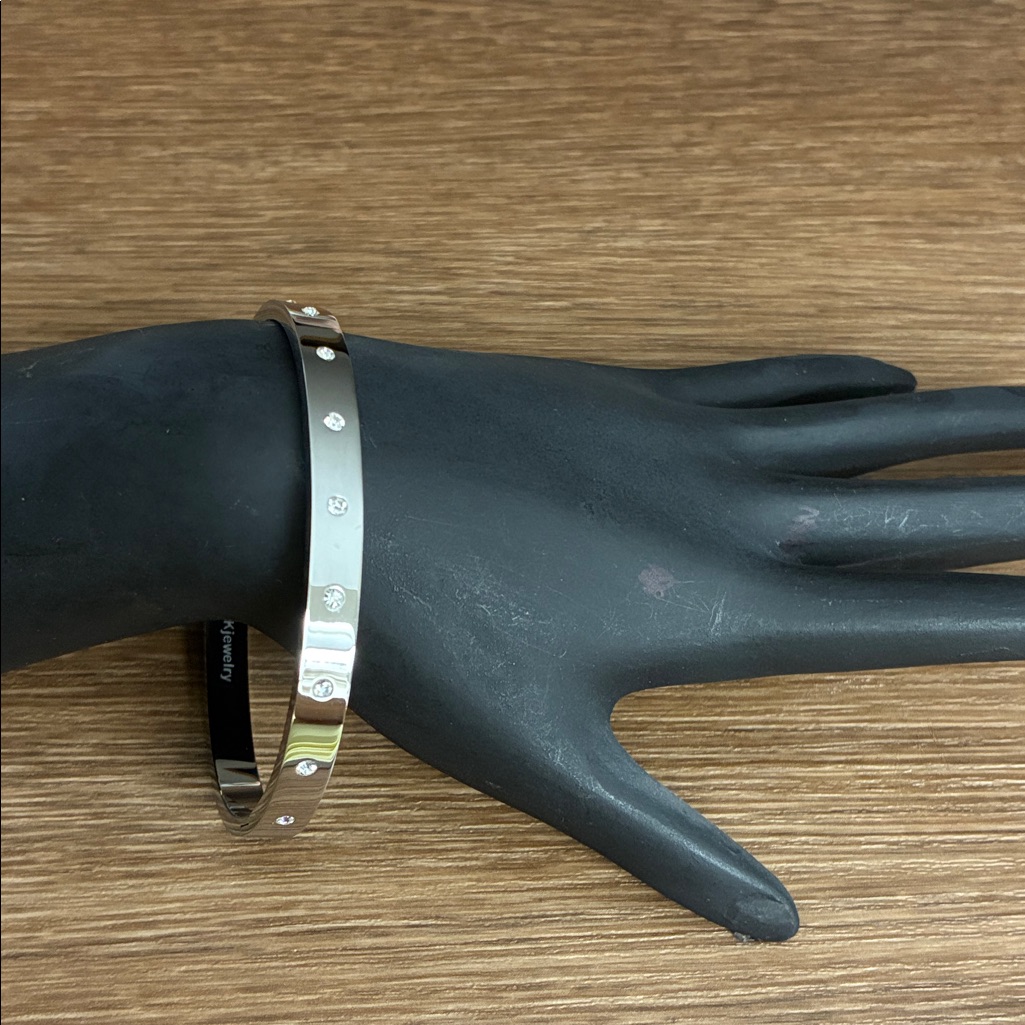 Silver Tone Crystal Accent Bangle Bracelet
